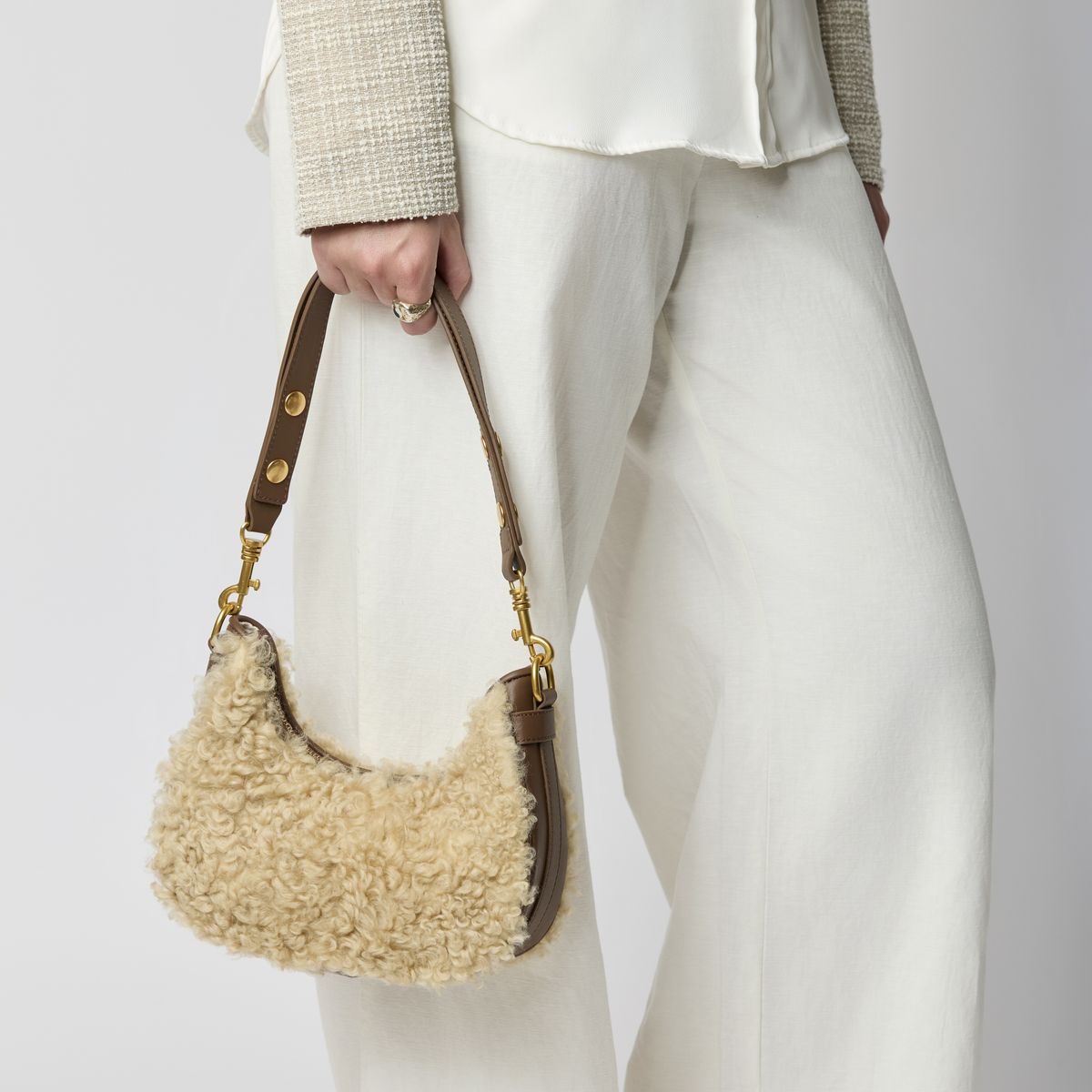 Regan Tasche | Lammwolle, Kalbsleder Braun