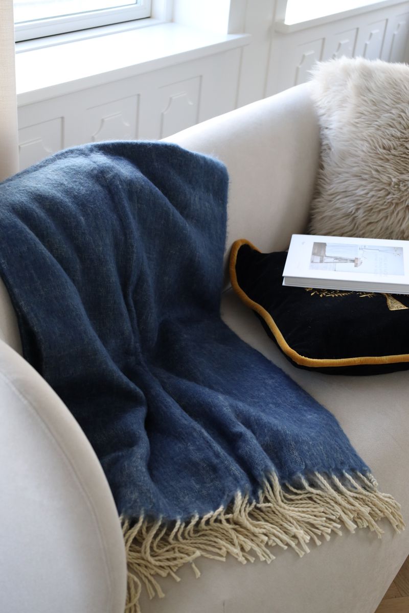 Wolldecke | Mohair | 130x170 cm Blau/Grau