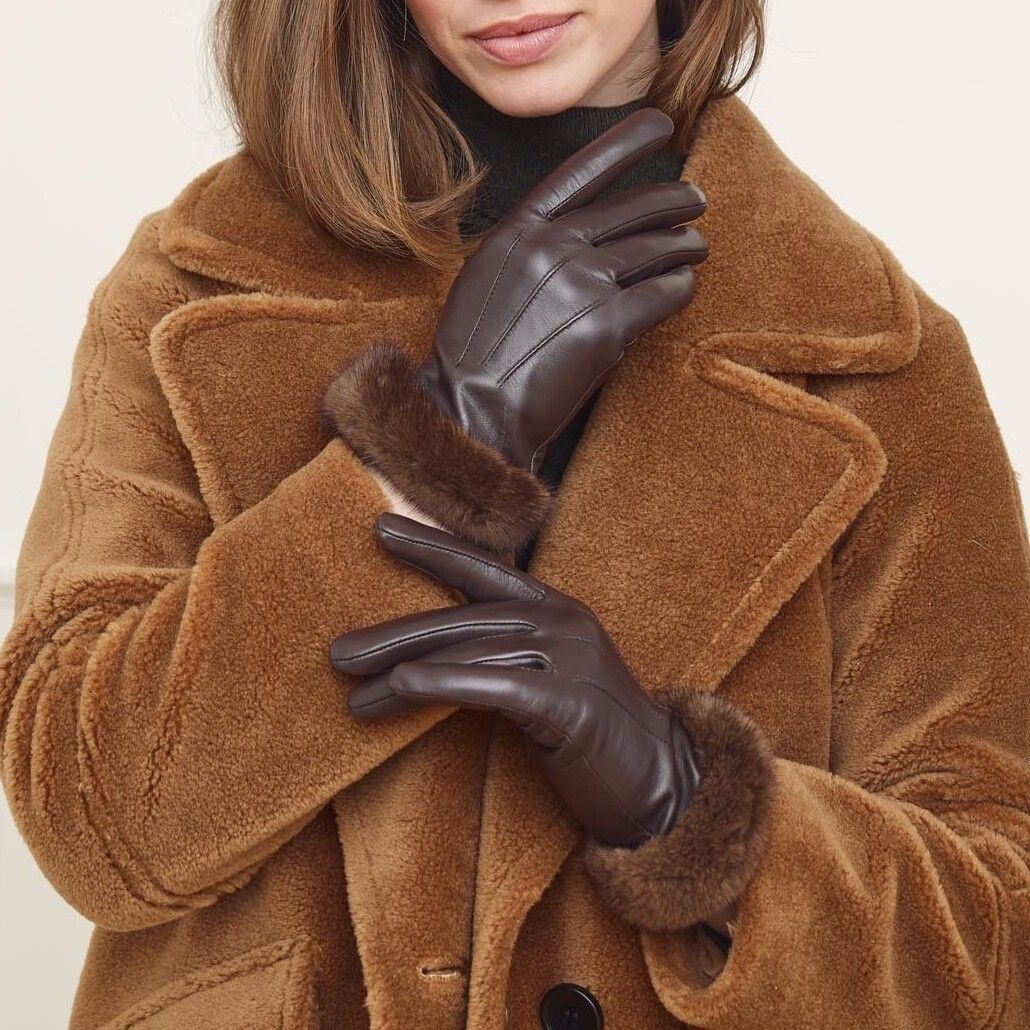 Kendall | Lederhandschuhe | Nerzpelz Schwarz