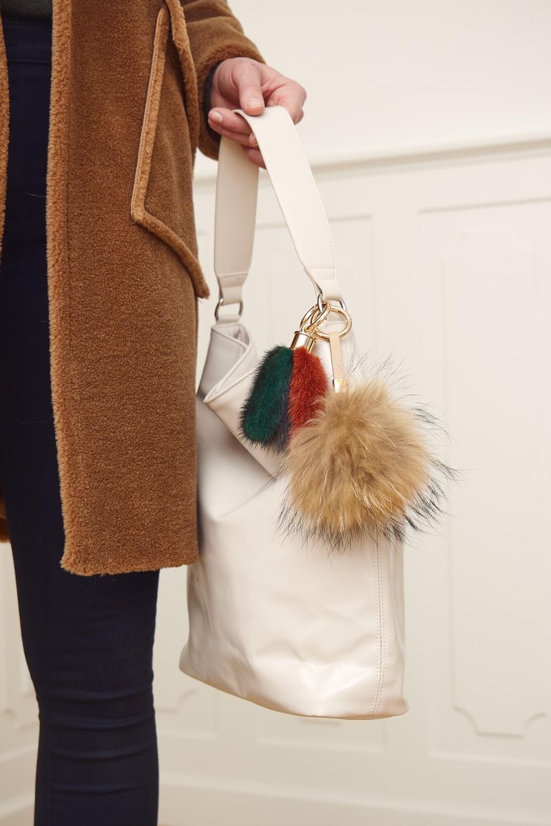 Pompon Schlüsselanhänger | Waschbär Naturkaramell