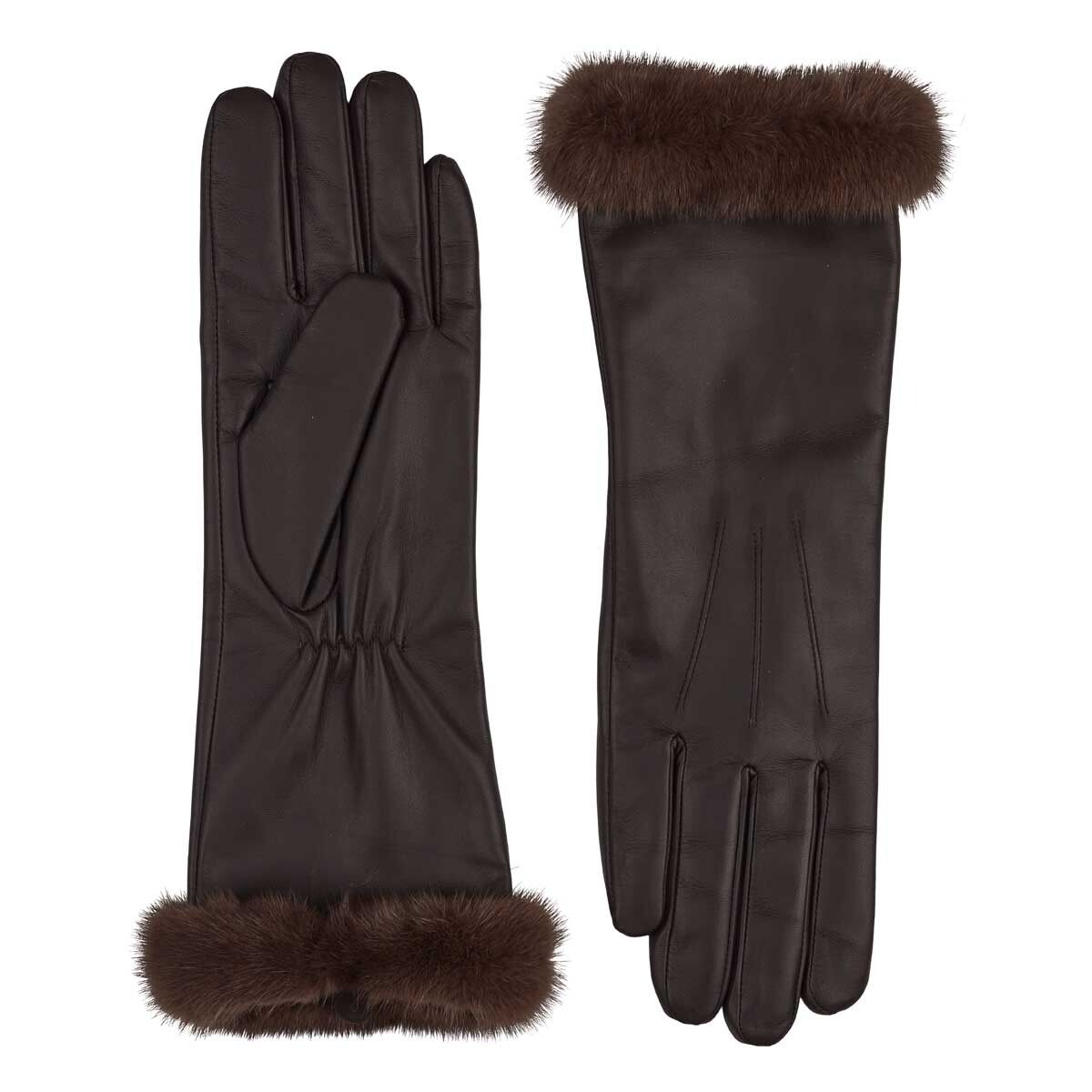 Kimberly | Lederhandschuhe | Nerzpelz Braun