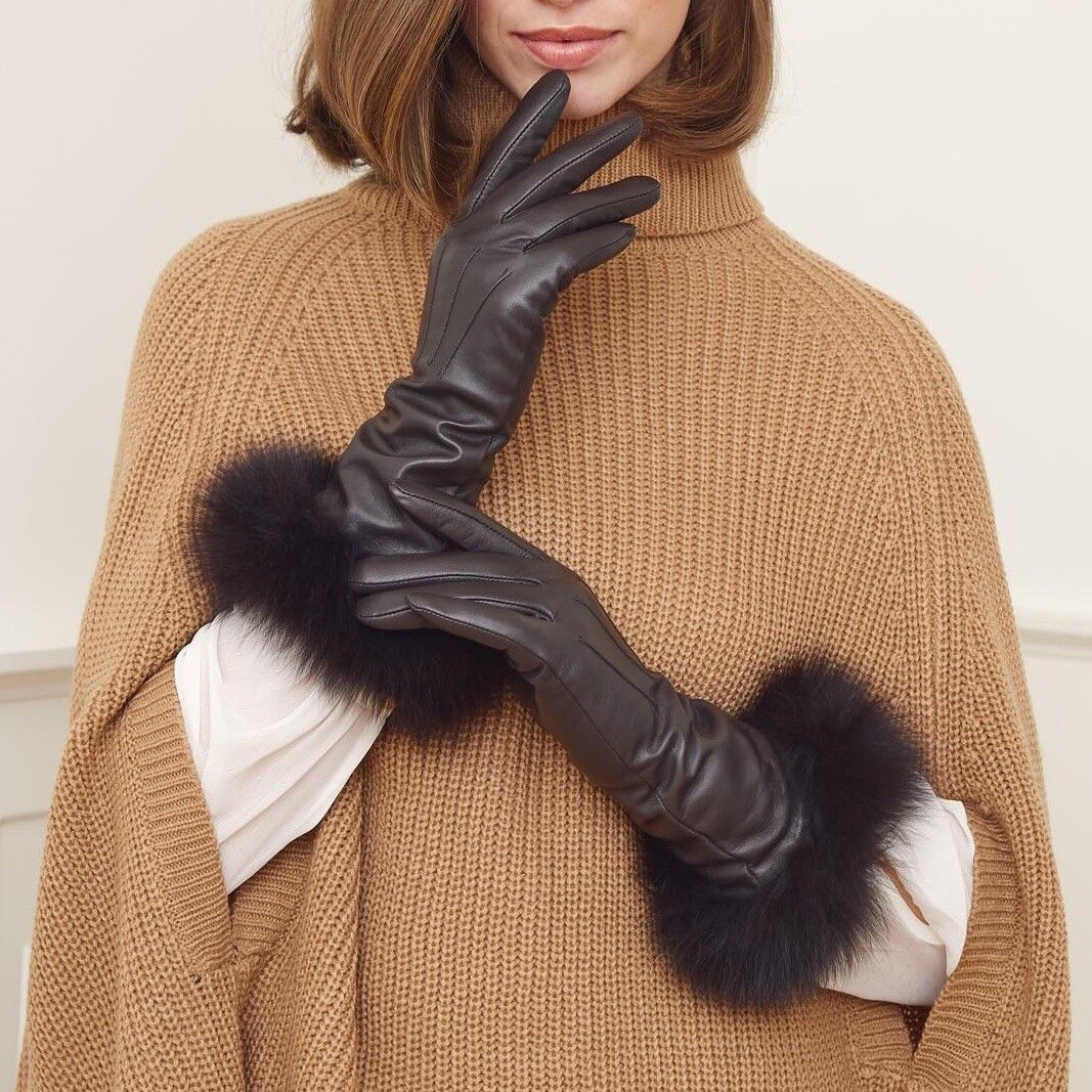Pixie | Lederhandschuhe | Fuchsfell Schwarz