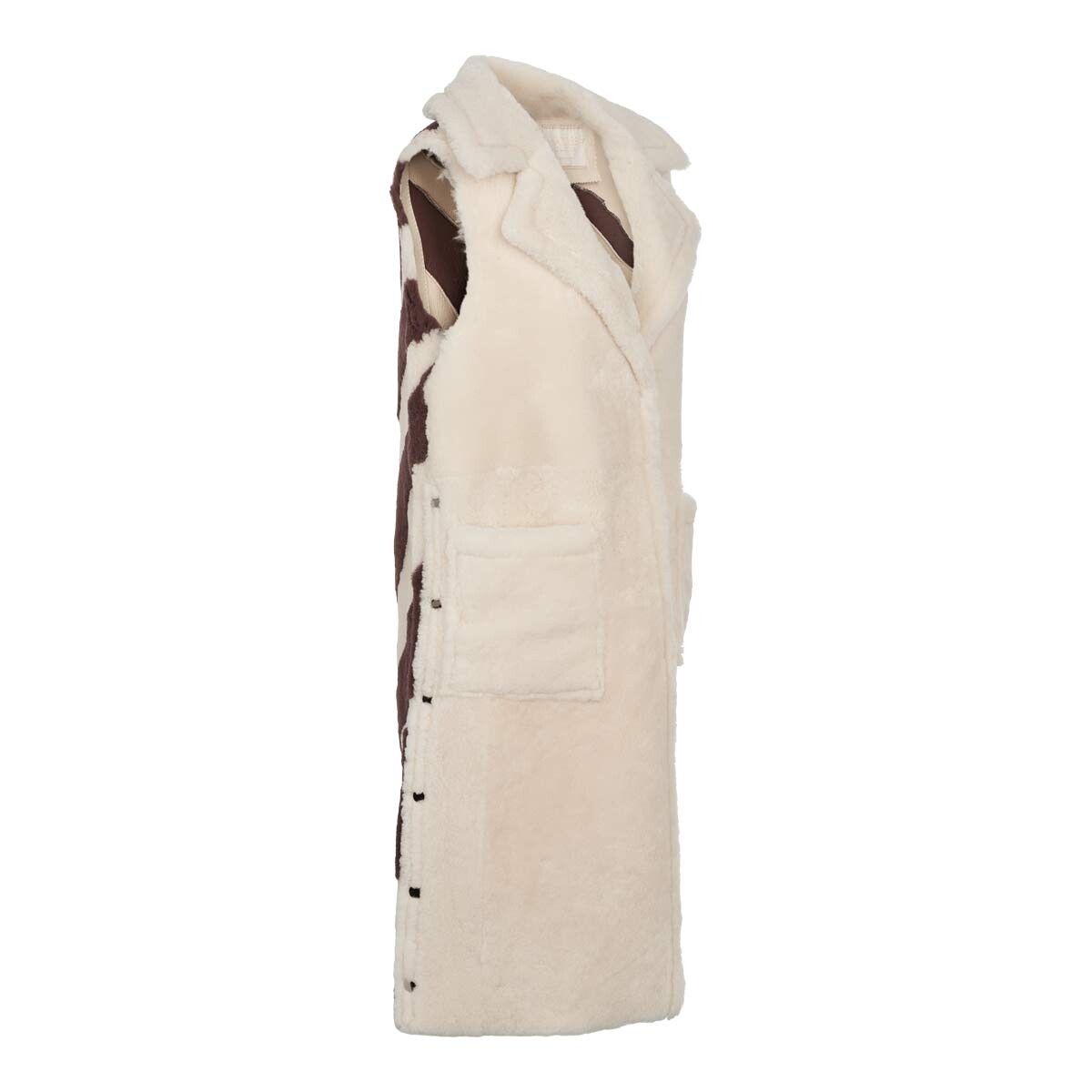 Raelynn Weste | Shearling Lammfell Zebramuster: Schoko/Leinen