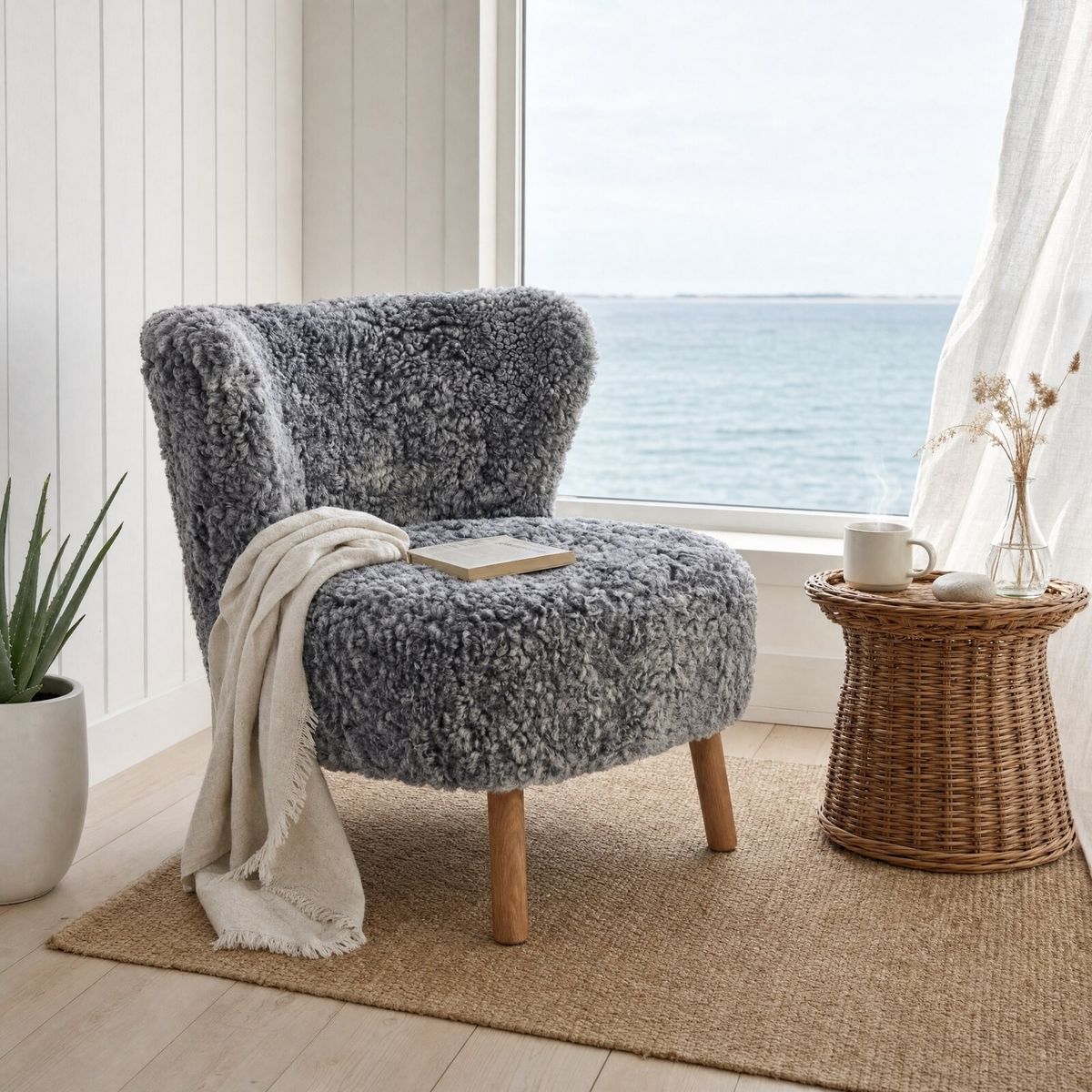 Emil Loungesessel | Premium Lammfell | Kurzhaar Anthrazit