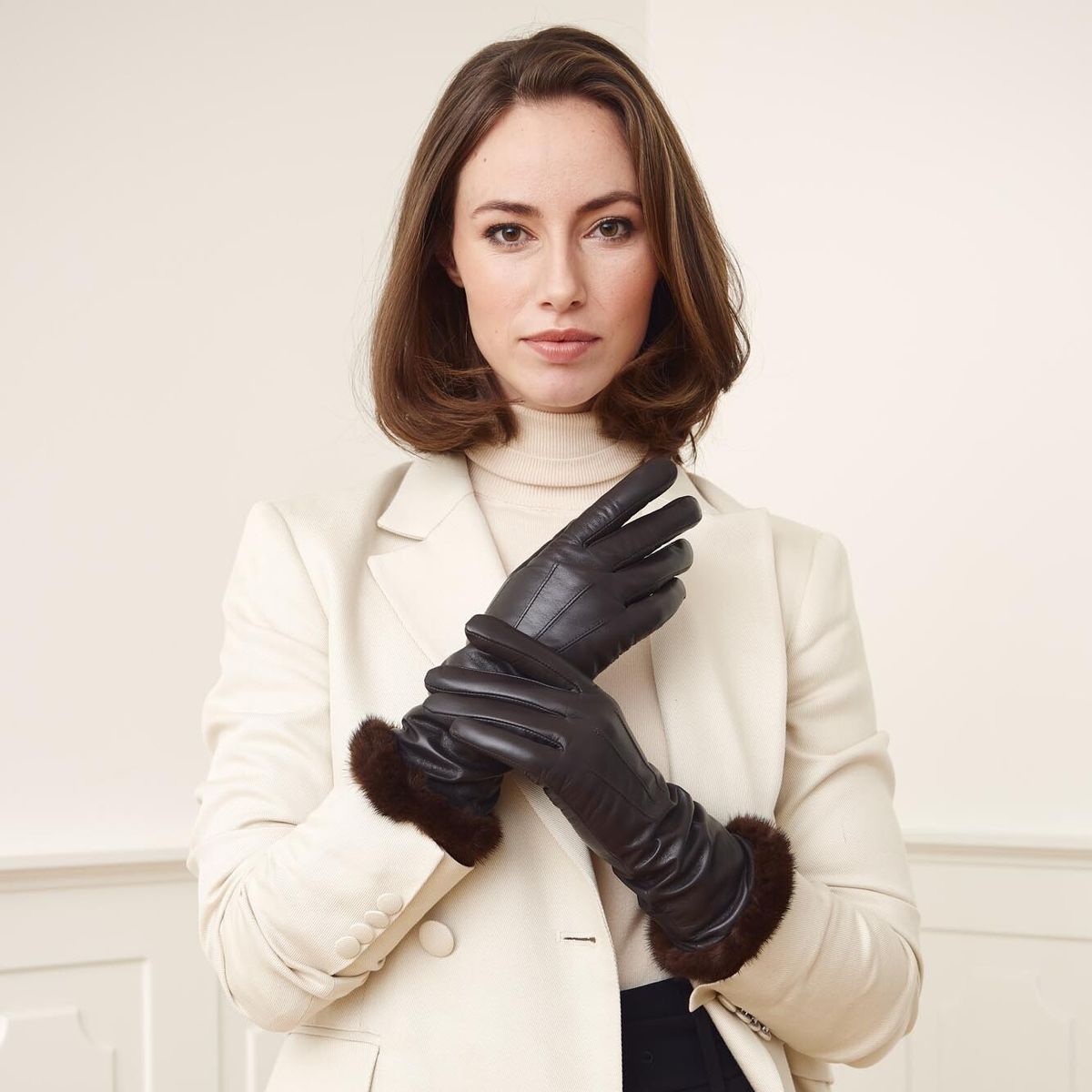 Kimberly | Lederhandschuhe | Nerzpelz Schwarz