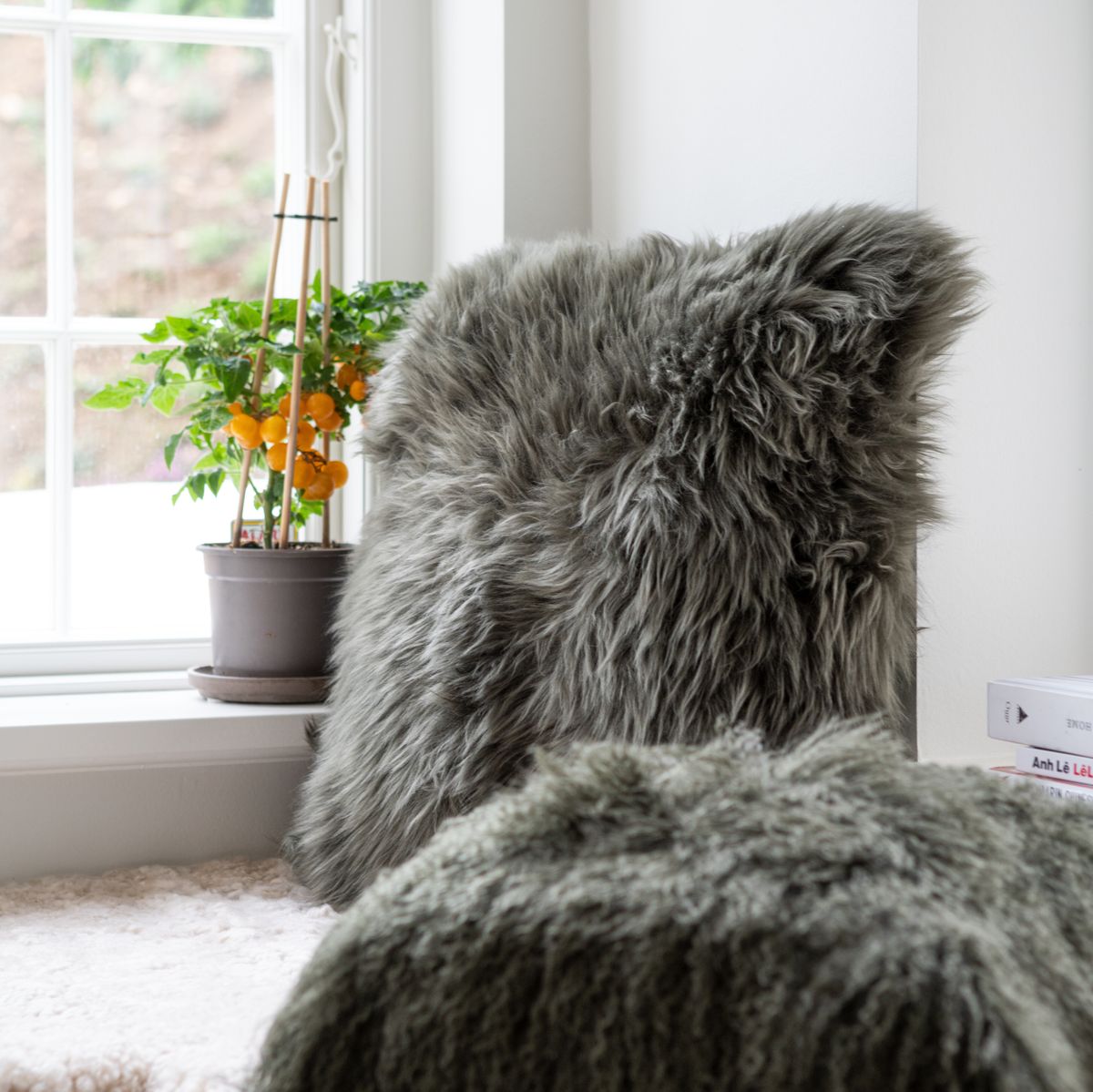 Fellkissen | Langhaar | Neuseeland | 50x50 cm Stahl