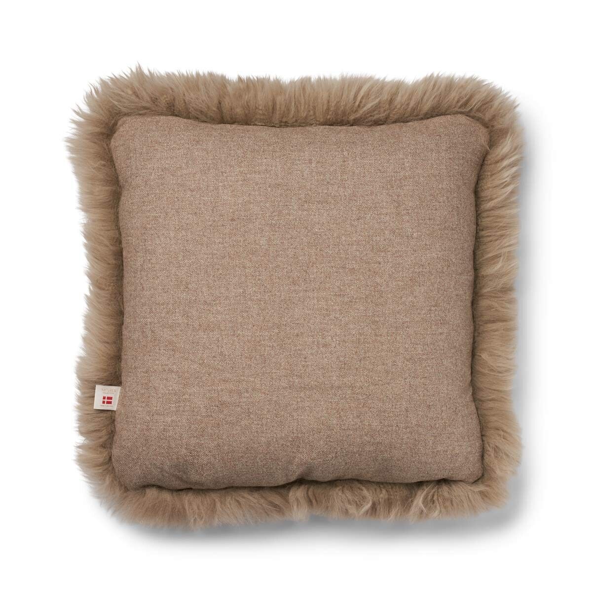 Lammfellkissen | Langhaar | Neuseeland | 100% Wolle | 52x52 cm Beige/Taupe