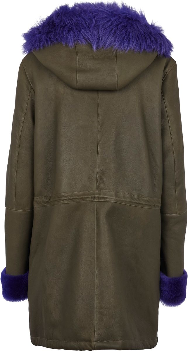 Merle Parka | Lammfell Heckengrün/Lila