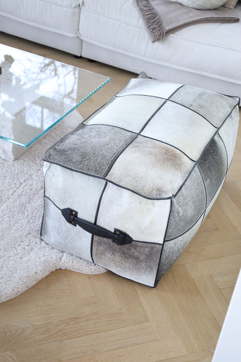 Hocker mit Griff | Brasilien | Hochwertigem Kalbsleder | 45x82x38 cm Grau