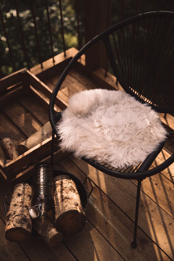 Stuhlkissen Premium | Langhaar Neuseeland | D34cm Leinen