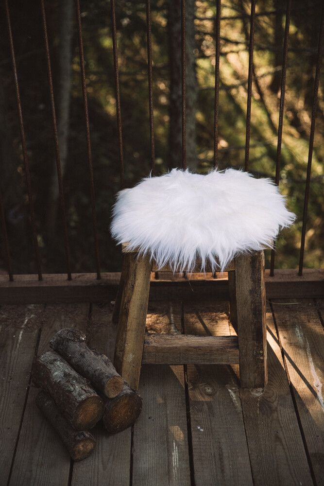 Sitzkissen 2er Pack | Lammfell | D35 cm Weiß