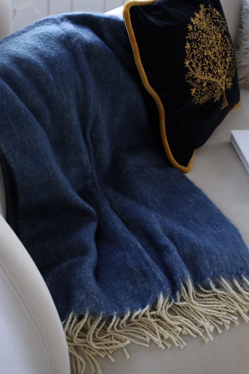 Wolldecke | Mohair | 130x170 cm Blau/Grau