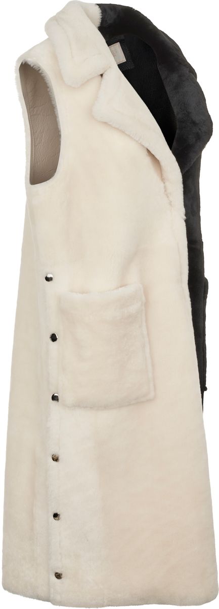 Raelynn Weste | Shearling Lammfell Schwarz/Leinen