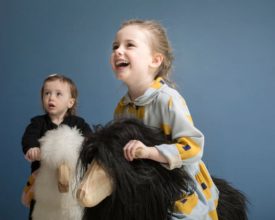 Kinder reiten auf Schaukelschaf