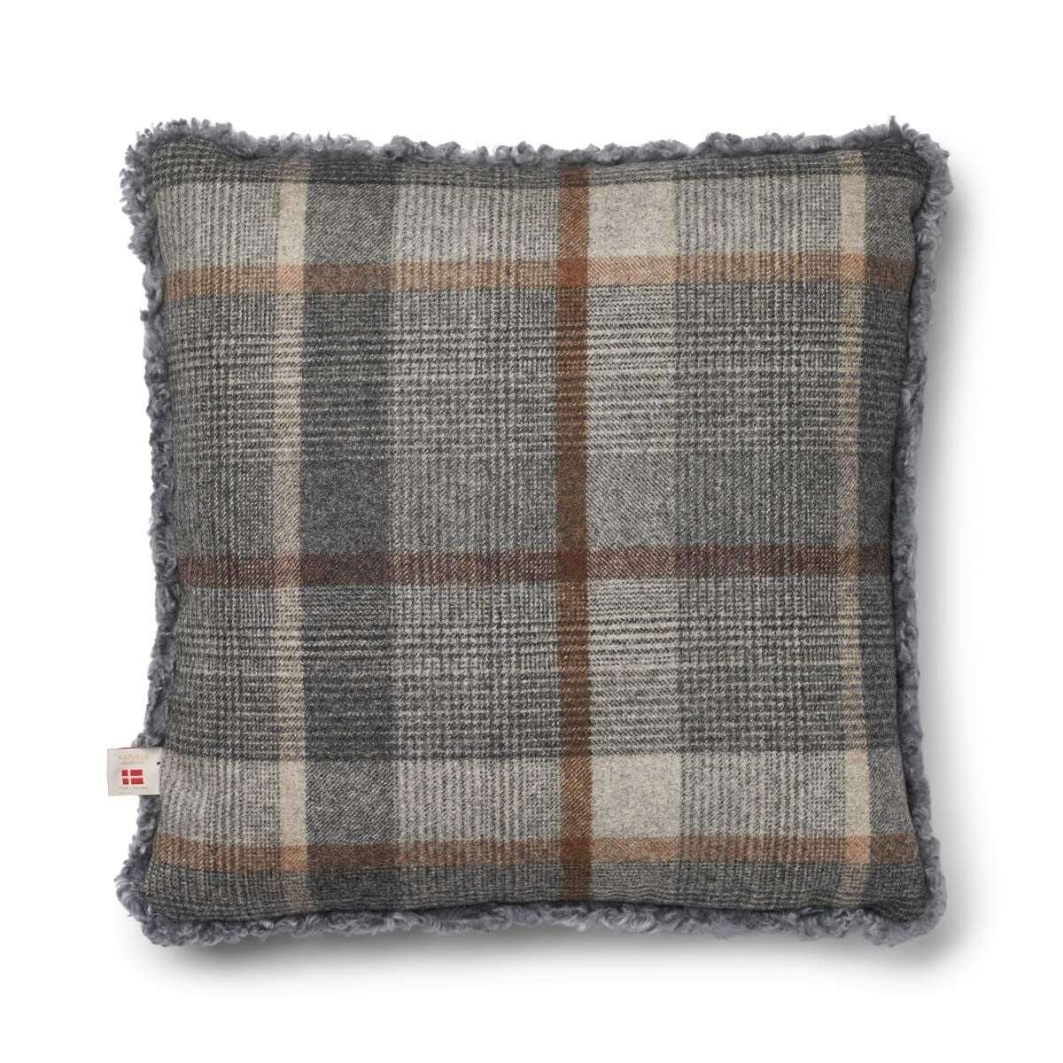 Kariertes Lammfellkissen | Kurzhaar | Neuseeland | 100% Wolle | 52x52 cm | 34x52 cm Glencheck-Grau/Hellgrau