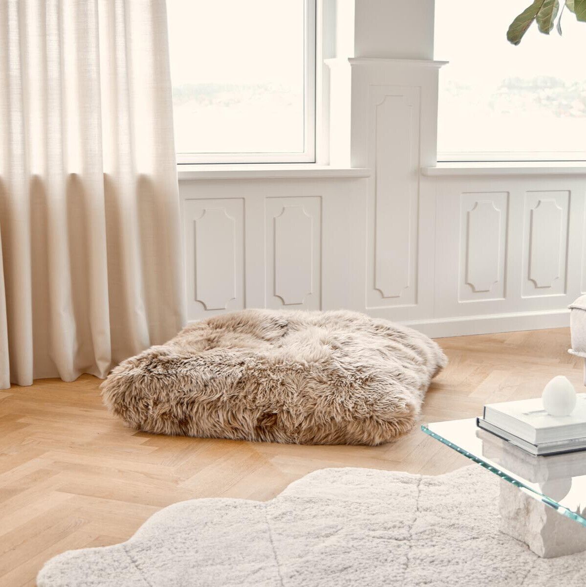 Lammfell Sitzsack | Langhaar | Neuseeland | Doppelseitig | 90x90 cm Schwarz