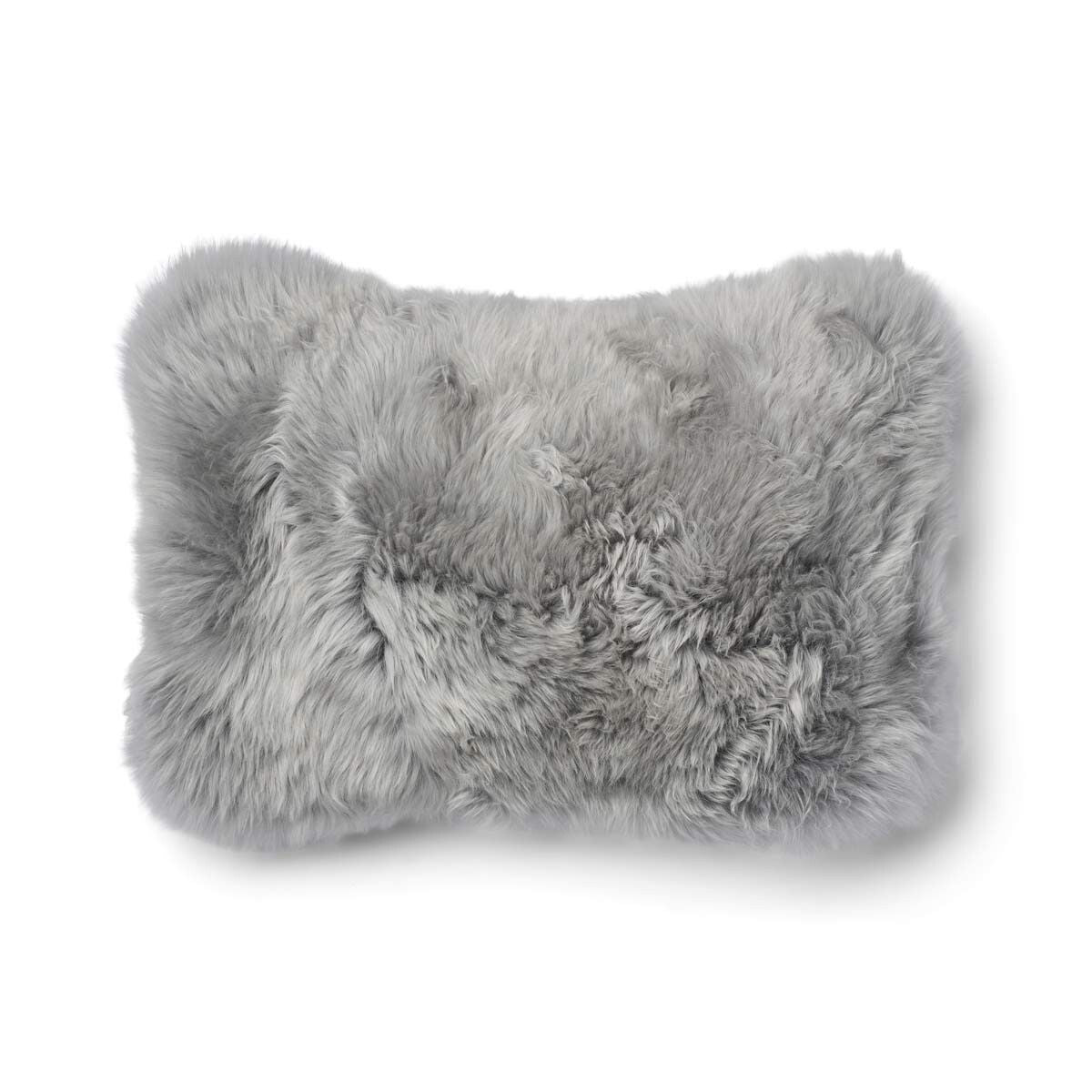 Kariertes Lammfellkissen | Langhaar | Neuseeland | 100% Wolle | 52x52 cm | 34x52 cm Glencheck-Grau/Hellgrau