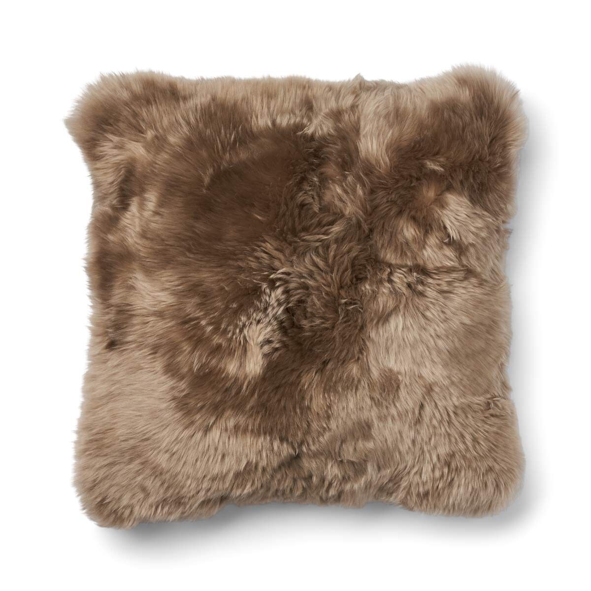 Kariertes Lammfellkissen | Langhaar | Neuseeland | 100% Wolle | 52x52 cm | 34x52 cm Kakao-Dunkelbraun/Taupe