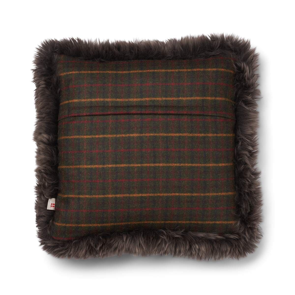 Kariertes Wollkissen | 100% Wolle | Fellborte | 52x52 cm | 34x52 cm Kilberry Fir-Dunkelgrün/Walnuss