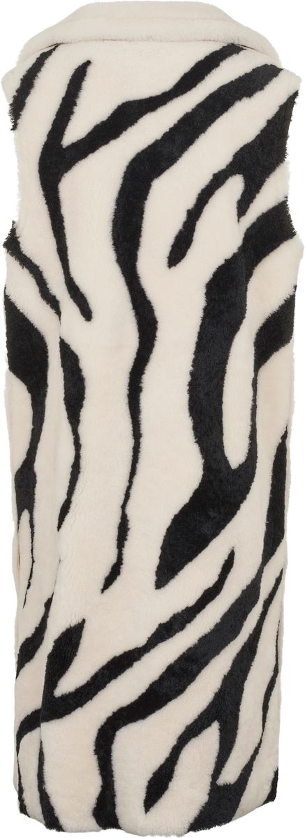 Raelynn Weste | Shearling Lammfell Zebramuster: Schwarz/Leinen