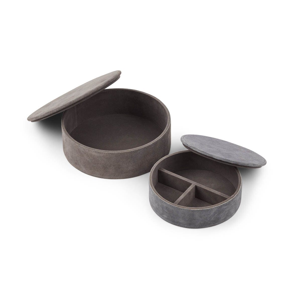 Runde Schachteln | Kalbswildleder | 2 Stück Wohnaccessoire | Sheepskinhouse.ch
