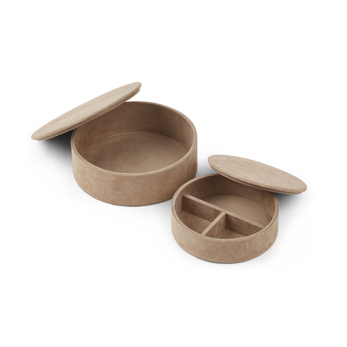 Runde Schachteln | Kalbswildleder | 2 Stück Wohnaccessoire | Sheepskinhouse.ch