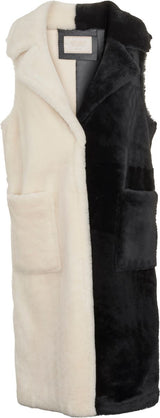 Raelynn Weste | Shearling Lammfell Schwarz/Leinen