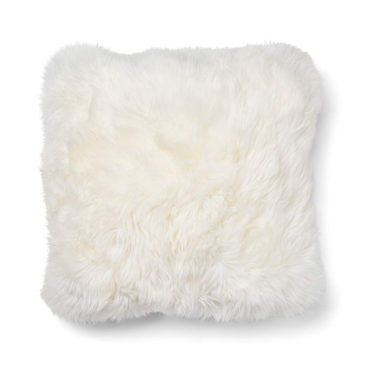 Kariertes Lammfellkissen | Langhaar | Neuseeland | 100% Wolle | 52x52 cm | 34x52 cm Haferflocken-Beige/Elfenbein