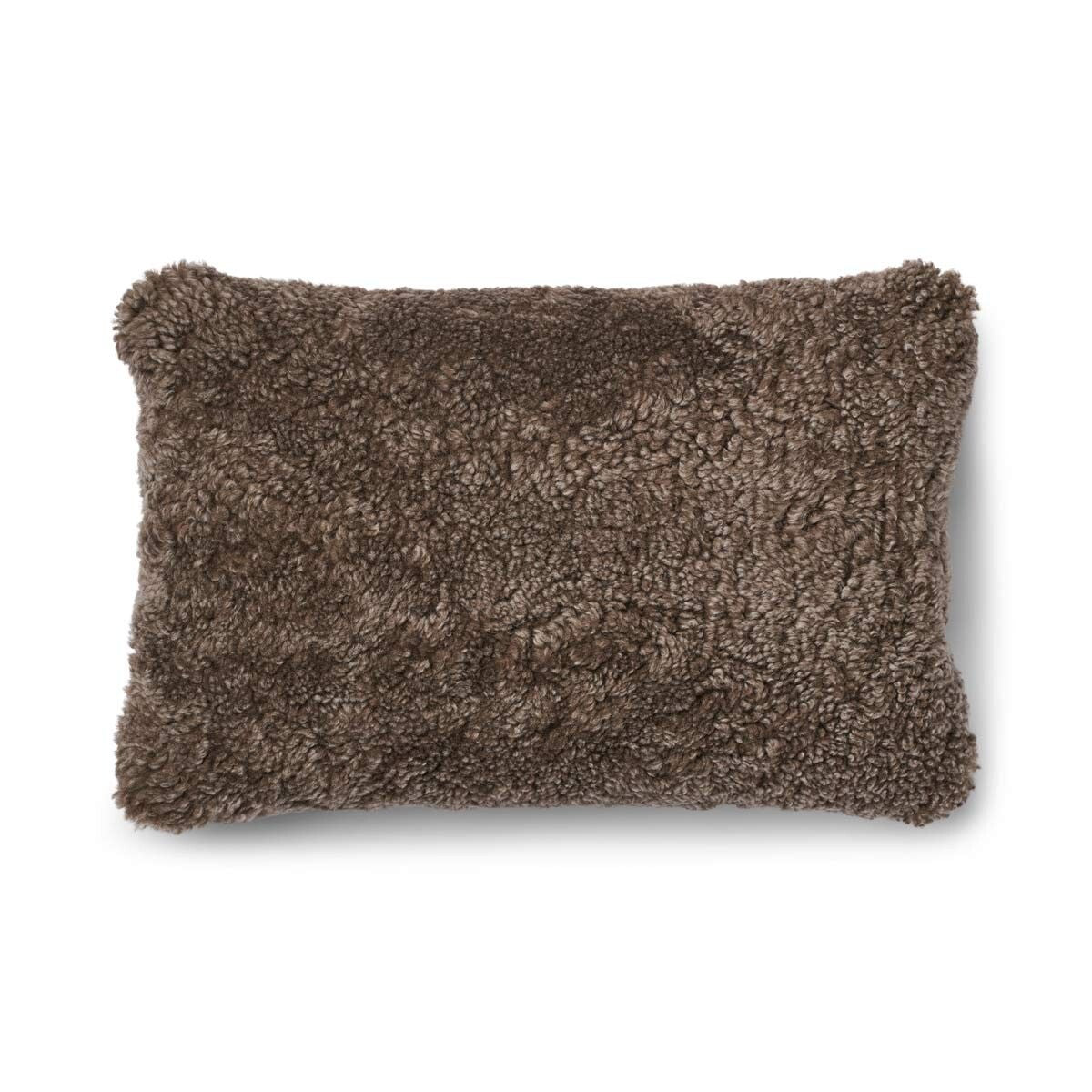 Kariertes Lammfellkissen | Kurzhaar | Neuseeland | 100% Wolle | 52x52 cm | 34x52 cm Kakao-Dunkelbraun/Taupe