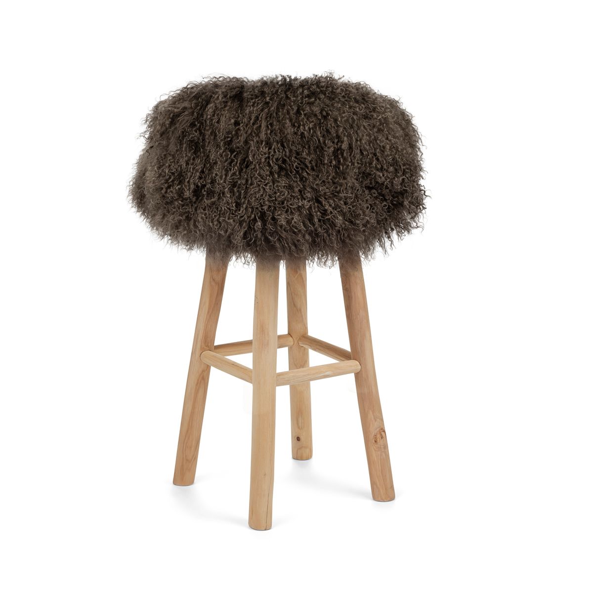 Holzbarhocker mit Lammfell | Tibet Taupe
