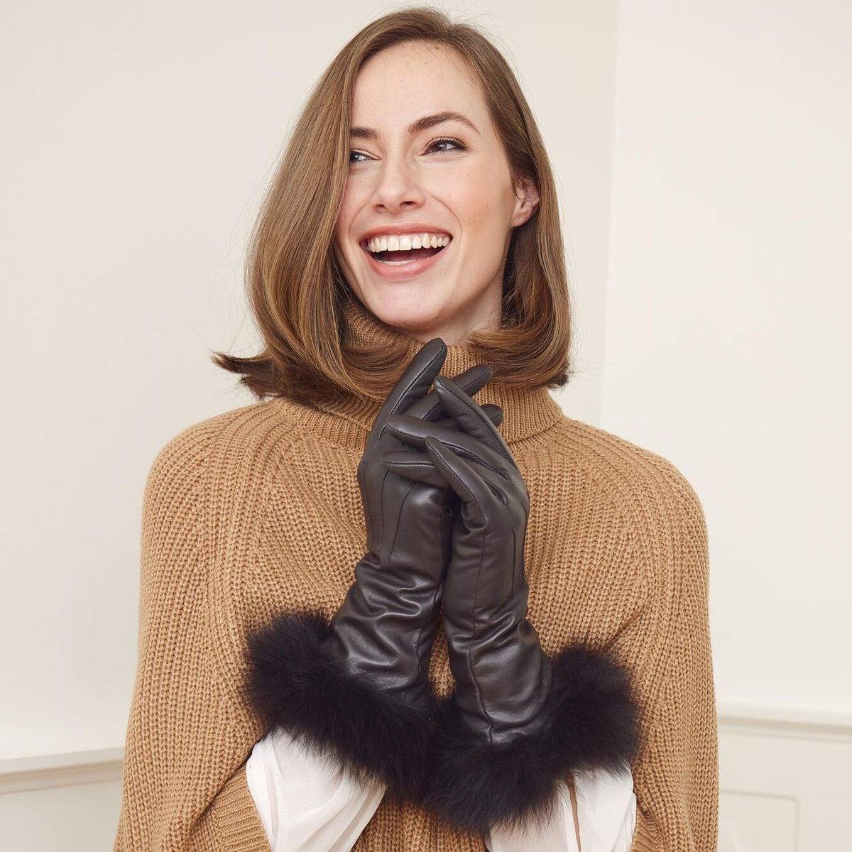 Pixie | Lederhandschuhe | Fuchsfell Schwarz