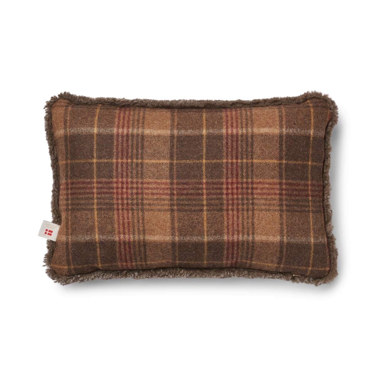 Kariertes Lammfellkissen | Kurzhaar | Neuseeland | 100% Wolle | 52x52 cm | 34x52 cm Kakao-Dunkelbraun/Taupe