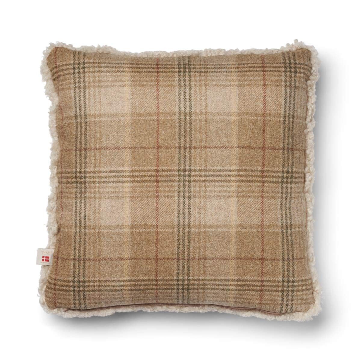 Kariertes Lammfellkissen | Kurzhaar | Neuseeland | 100% Wolle | 52x52 cm | 34x52 cm Sand Beige/Leinen