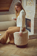 Simon Pouf | Kurzhaar | Neuseeland | D45x55 cm Beige