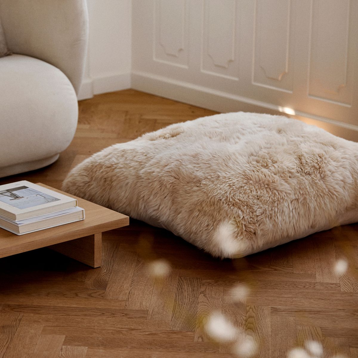 Lammfell Sitzsack | Langhaar | Neuseeland | Einseitig | 90x90 cm Fellkissen | Sheepskinhouse.ch