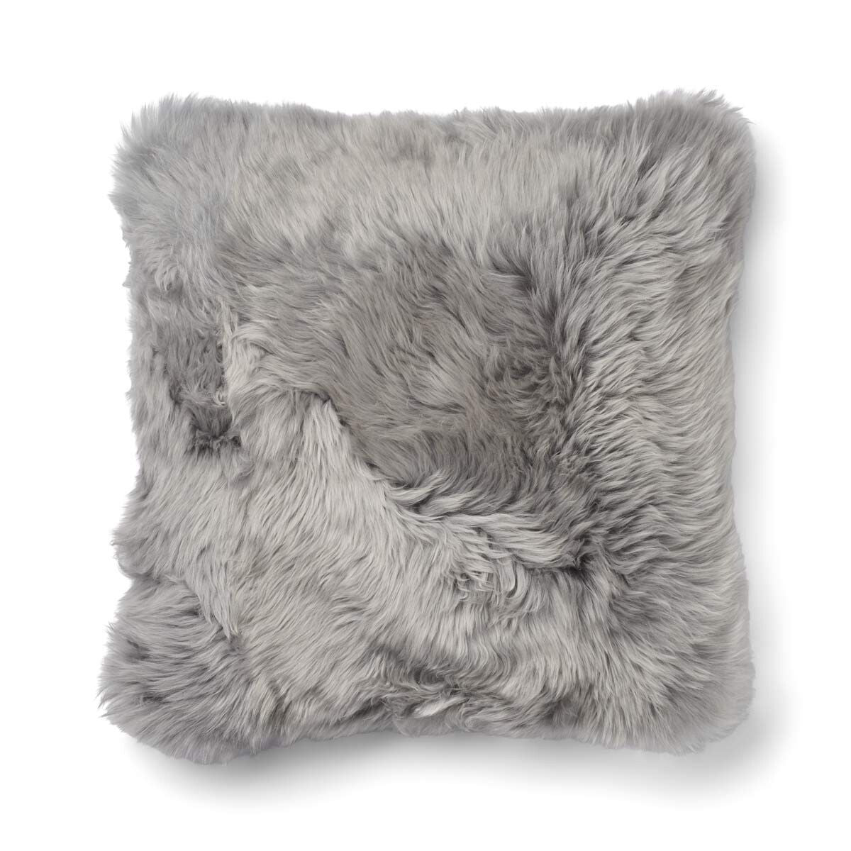 Kariertes Lammfellkissen | Langhaar | Neuseeland | 100% Wolle | 52x52 cm | 34x52 cm Glencheck-Grau/Hellgrau