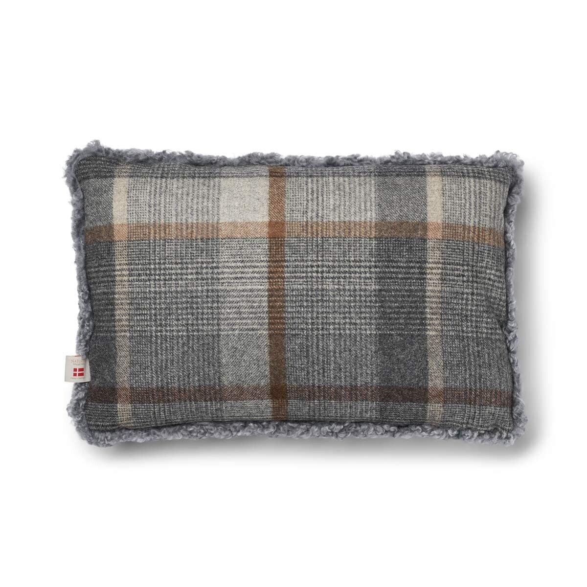 Kariertes Lammfellkissen | Kurzhaar | Neuseeland | 100% Wolle | 34x52 cm Glencheck-Grau/Hellgrau