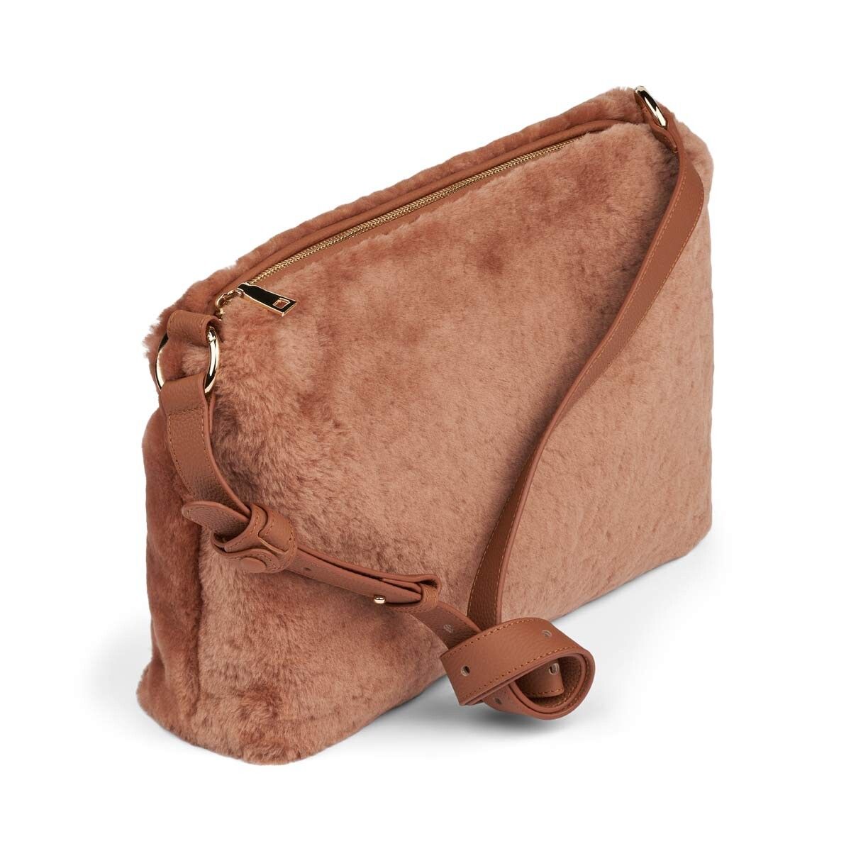 Olivia Maxi Tasche | Neuseeland Lammwolle Leder Braun