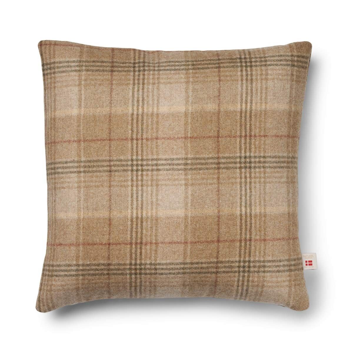 Kariertes Wollkissen | 100% Wolle | 52x52 cm | 34x52 cm Sand-Beige