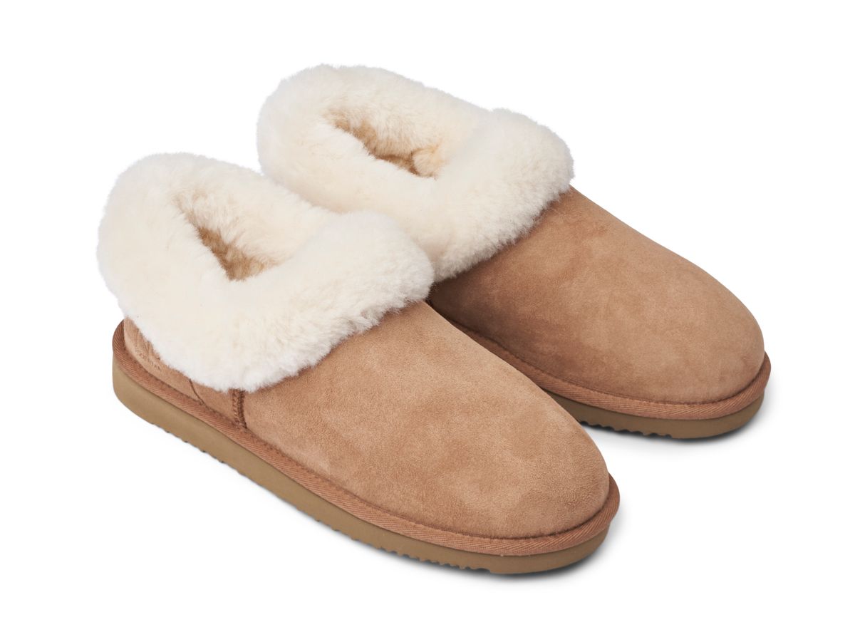 Lammfell Hausschuhe Hard Sole | Feste Sohle | Wildleder Kastanie