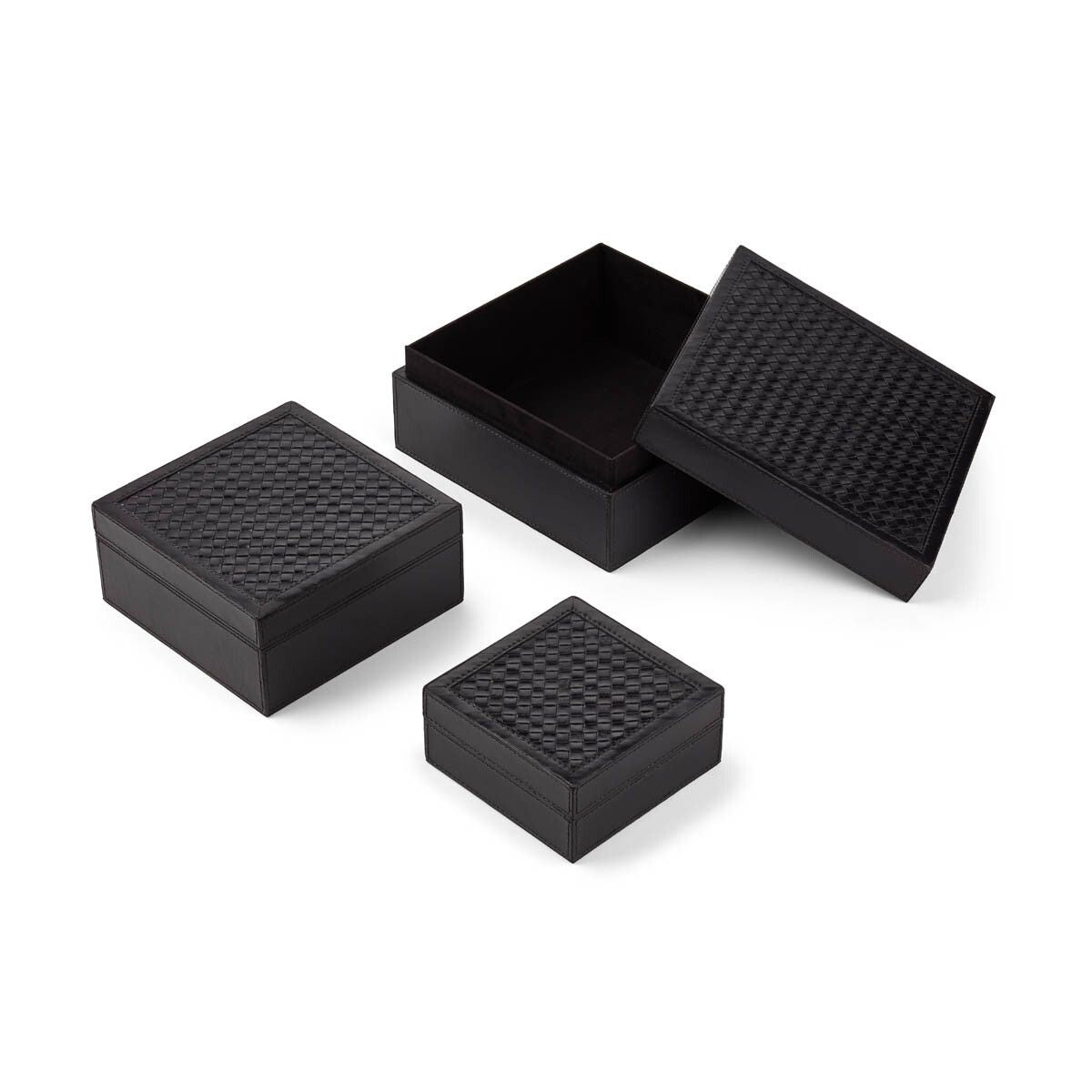 Gewobene Box | Kalbsleder | 3 Stück Wohnaccessoire | Sheepskinhouse.ch