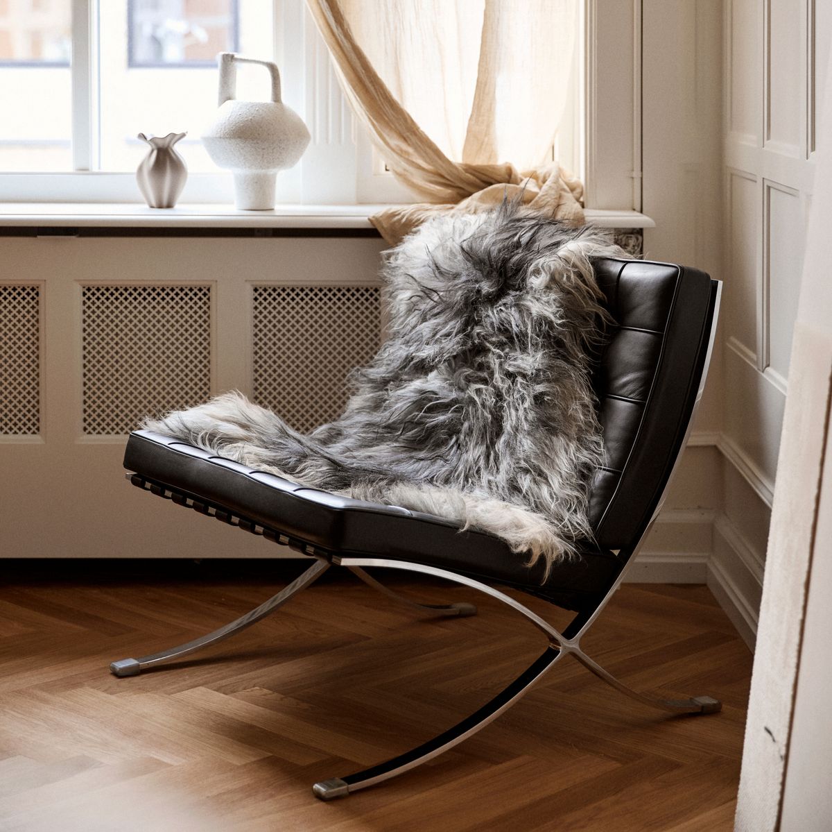 Lammfell Premium | Langhaar | Island | 100-120x60 cm Naturgrau