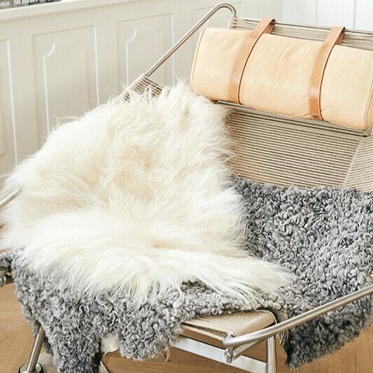 Lammfell | Langhaar Premium | Island | 100-120x60 cm Naturgrau
