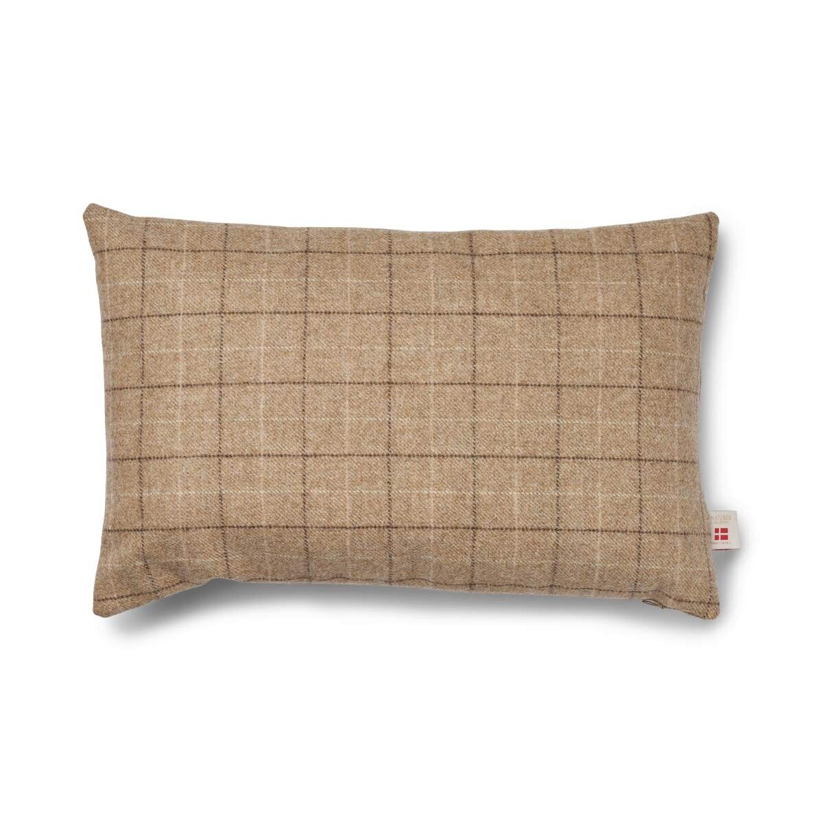 Kariertes Wollkissen | 100% Wolle | 52x52 cm | 34x52 cm Haferflocken-Beige