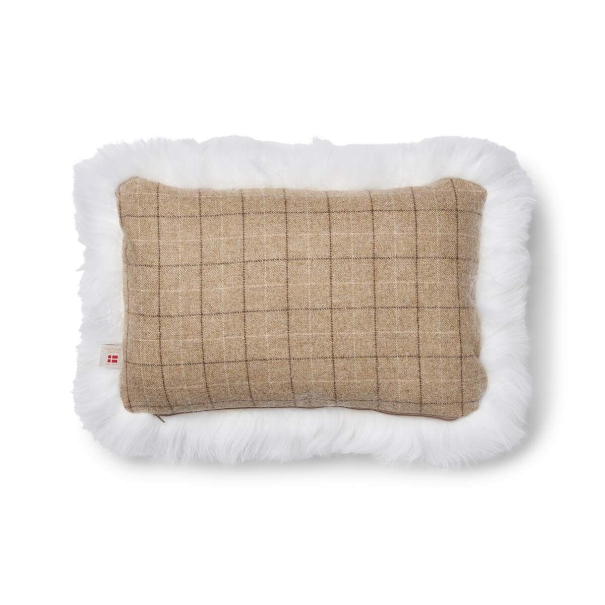 Kariertes Lammfellkissen | Langhaar | Neuseeland | 100% Wolle | 34x52 cm Fellkissen | Sheepskinhouse.ch