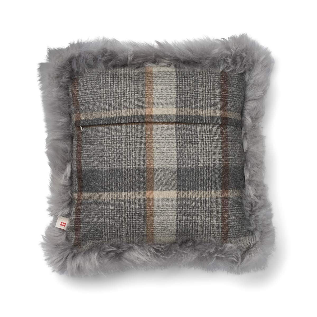 Kariertes Wollkissen | 100% Wolle | Fellborte | 52x52 cm | 34x52 cm Glencheck-Grau/Hellgrau