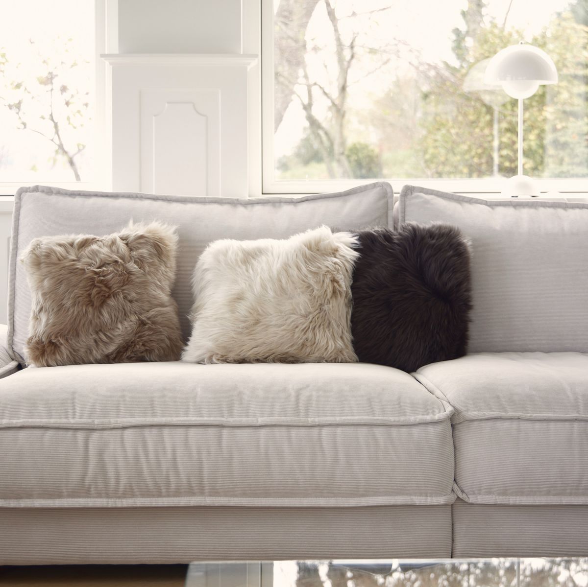 Fellkissen | Langhaar | Neuseeland | 50x50 cm Leinen