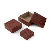 Gewobene Box | Kalbsleder | 3 Stück Wohnaccessoire | Sheepskinhouse.ch