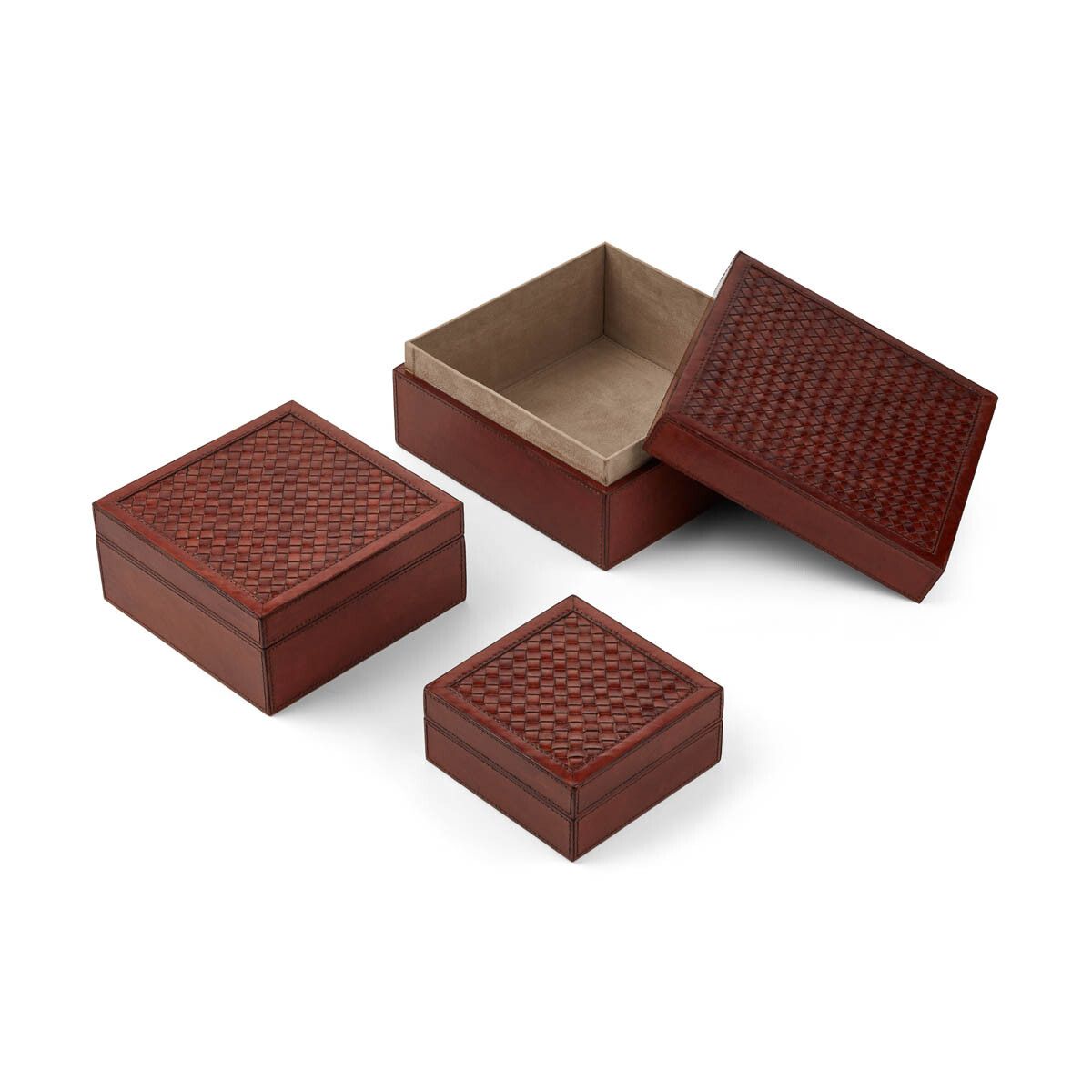 Gewobene Box | Kalbsleder | 3 Stück Wohnaccessoire | Sheepskinhouse.ch