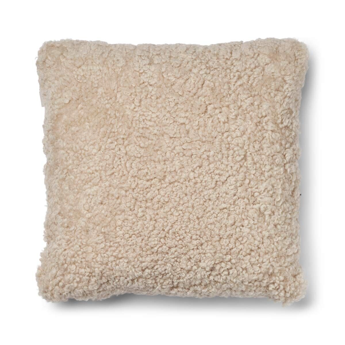 Kariertes Lammfellkissen | Kurzhaar | Neuseeland | 100% Wolle | 52x52 cm | 34x52 cm Sand Beige/Leinen